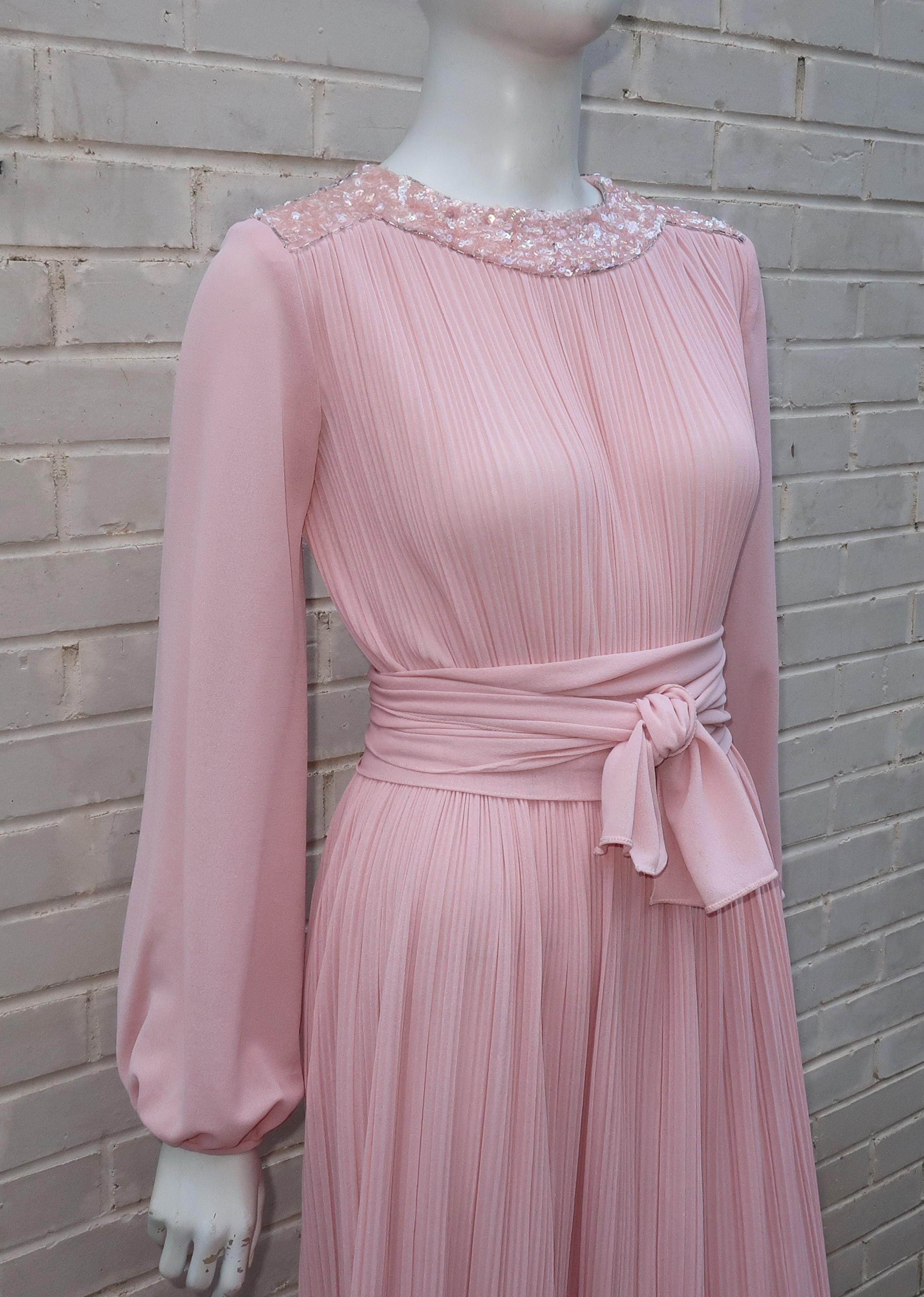 Women's Dan Lee Couture Pale Pink Delphos Style Evening Dress, 1970's