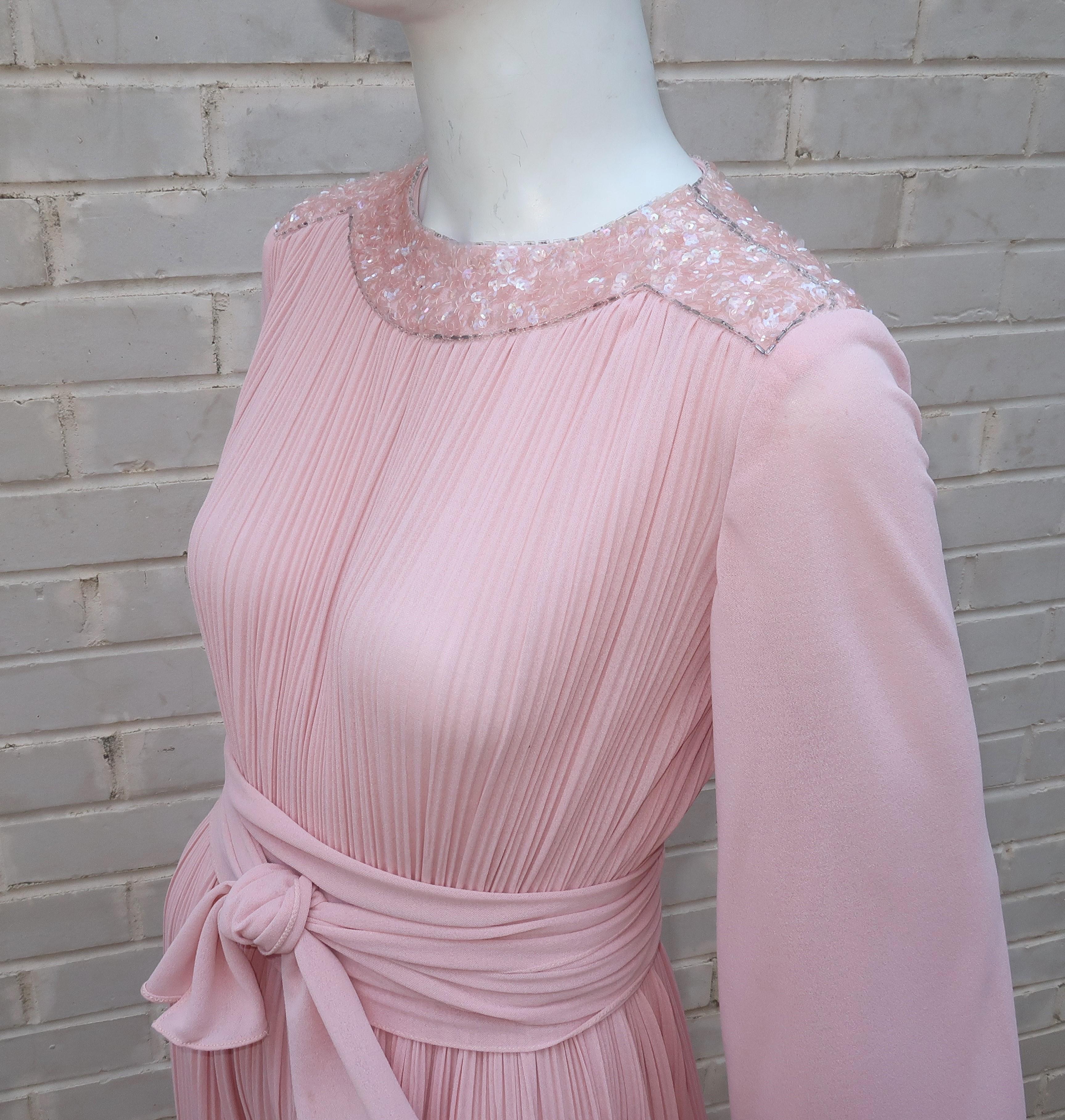 Dan Lee Couture Pale Pink Delphos Style Evening Dress, 1970's 2
