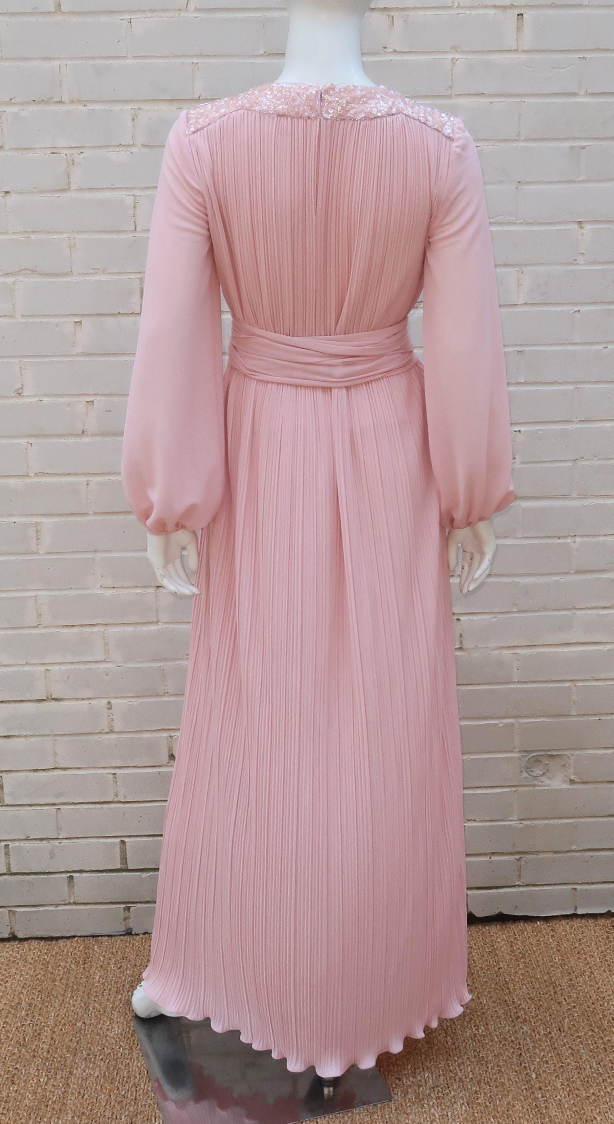 Dan Lee Couture Pale Pink Delphos Style Evening Dress, 1970's 3