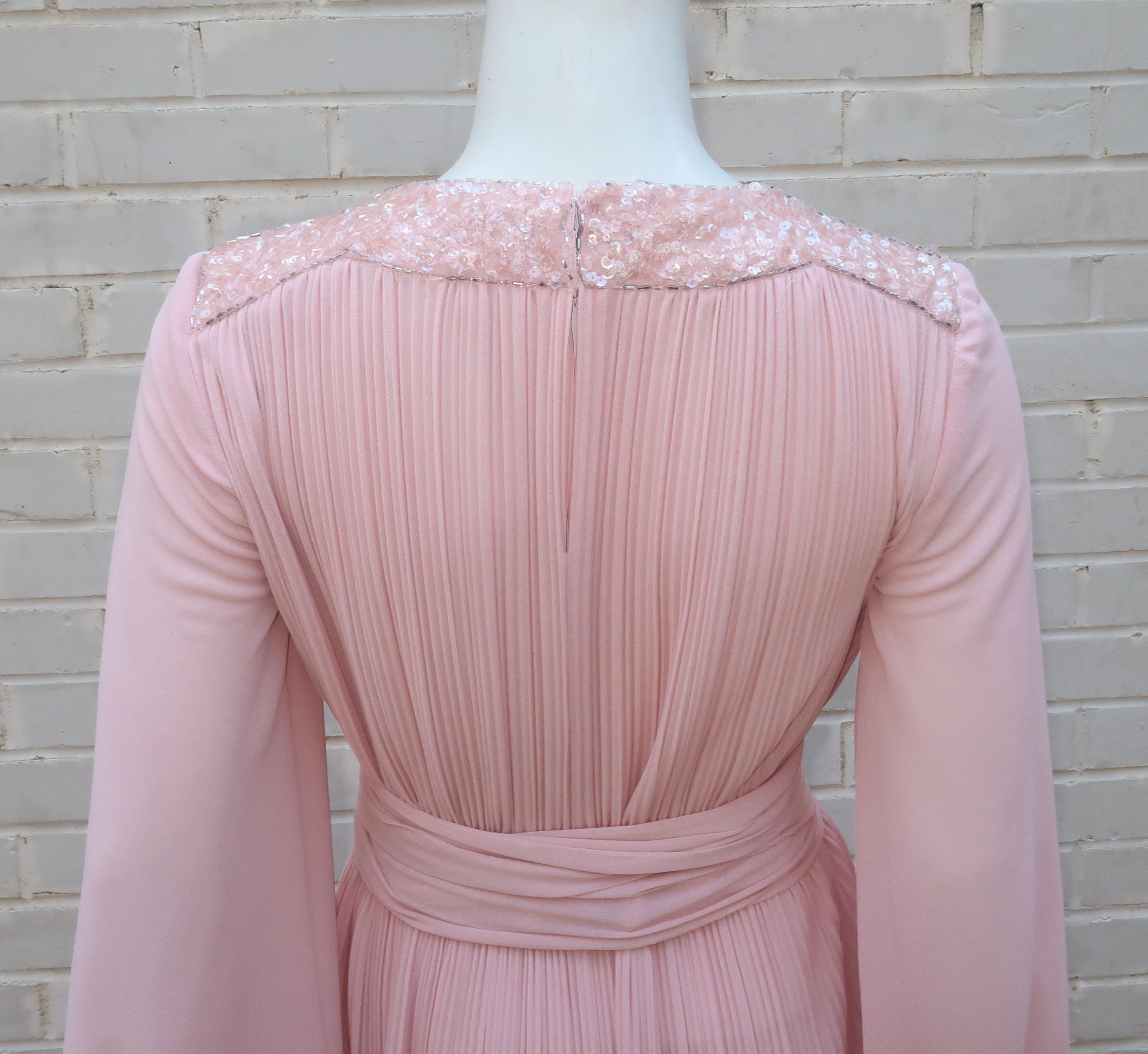 Dan Lee Couture Pale Pink Delphos Style Evening Dress, 1970's 4