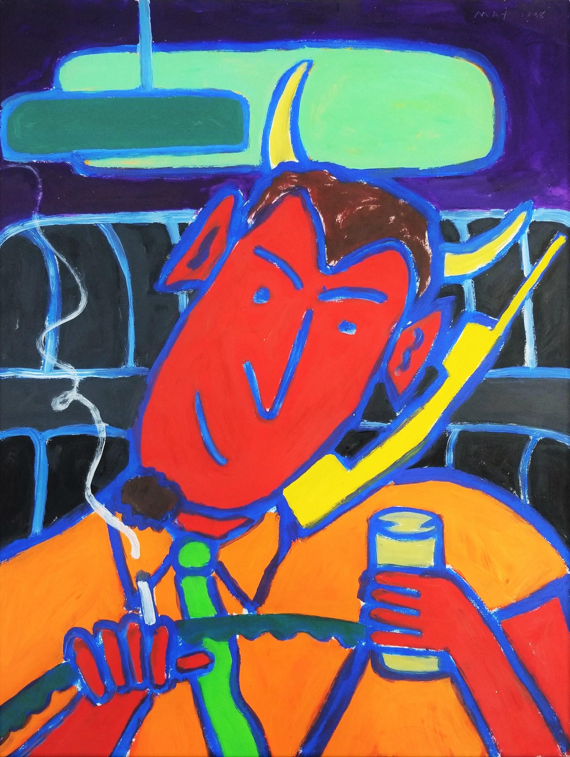 Dan May Portrait Painting - Devil Drive /// Contemporary Painting Canvas Funny Pop Street Art Car Driving