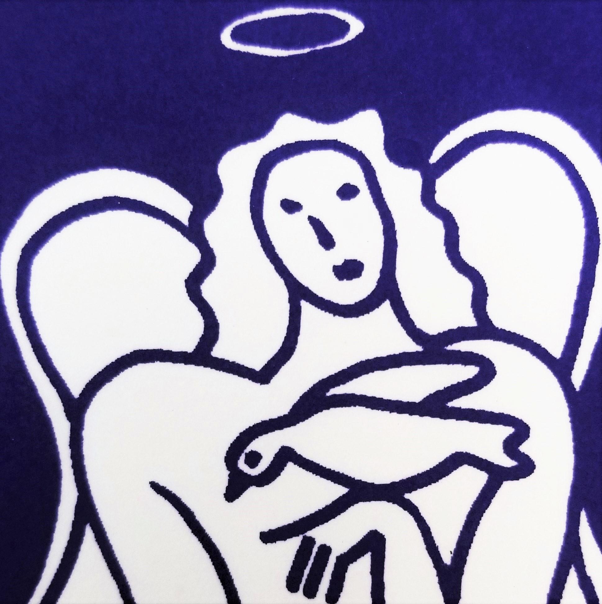 Angels /// Contemporary Pop Art Screenprint Blue Minimal Religious Portrait Bird en vente 1