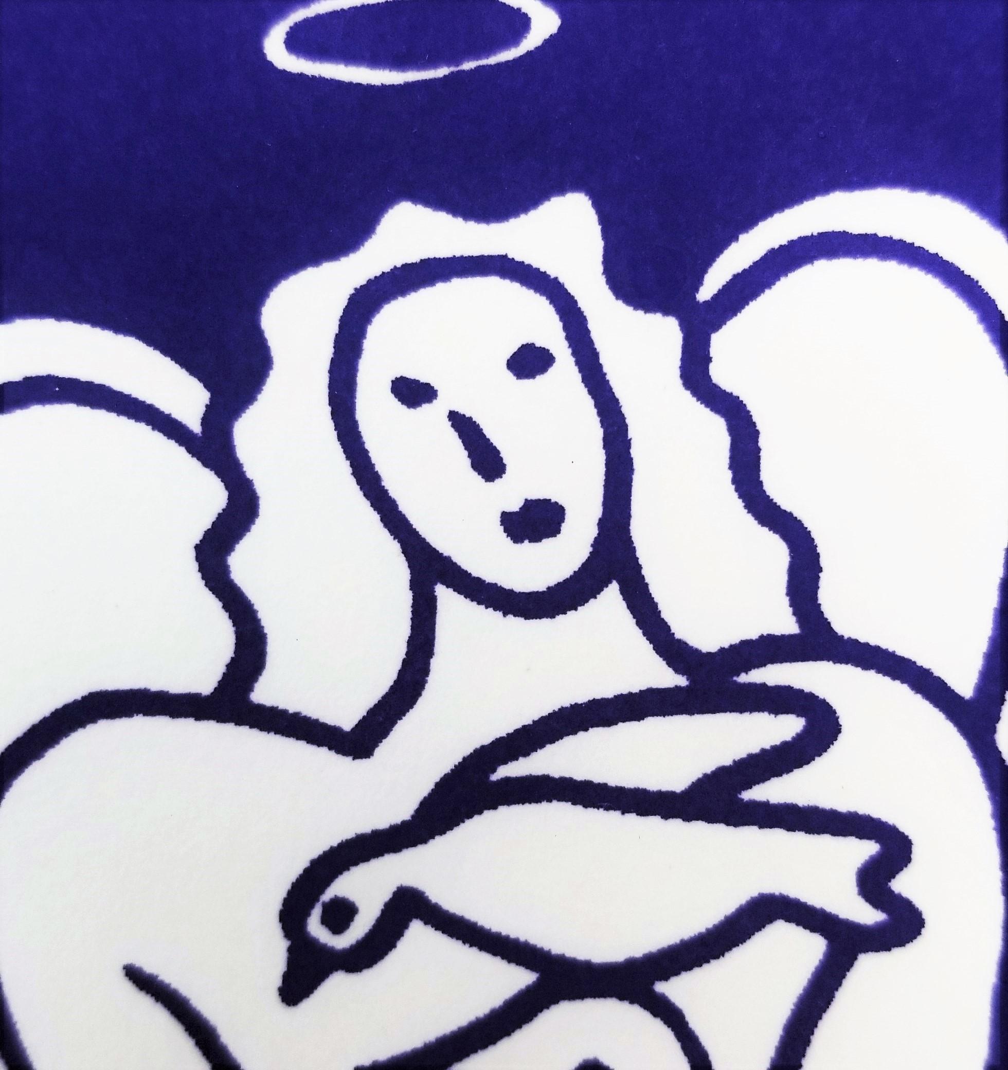 Angels /// Contemporary Pop Art Screenprint Blue Minimal Religious Portrait Bird en vente 2