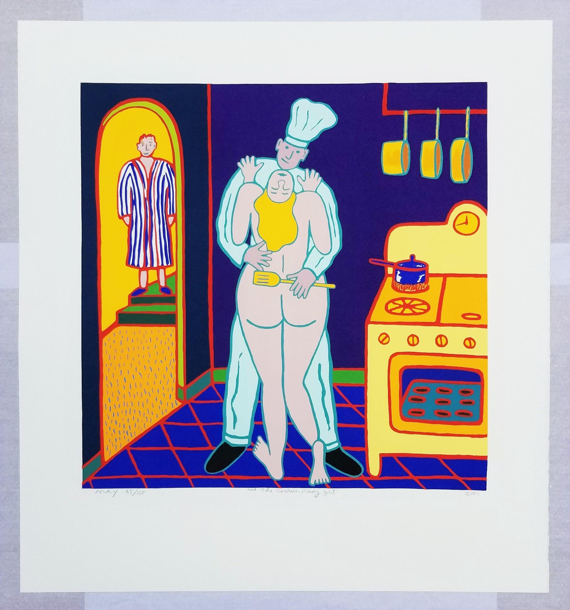 Are the Cookies Ready Yet /// Contemporary Pop Art Screenprint Nude Food Chef - Orange Nude Print by Dan May