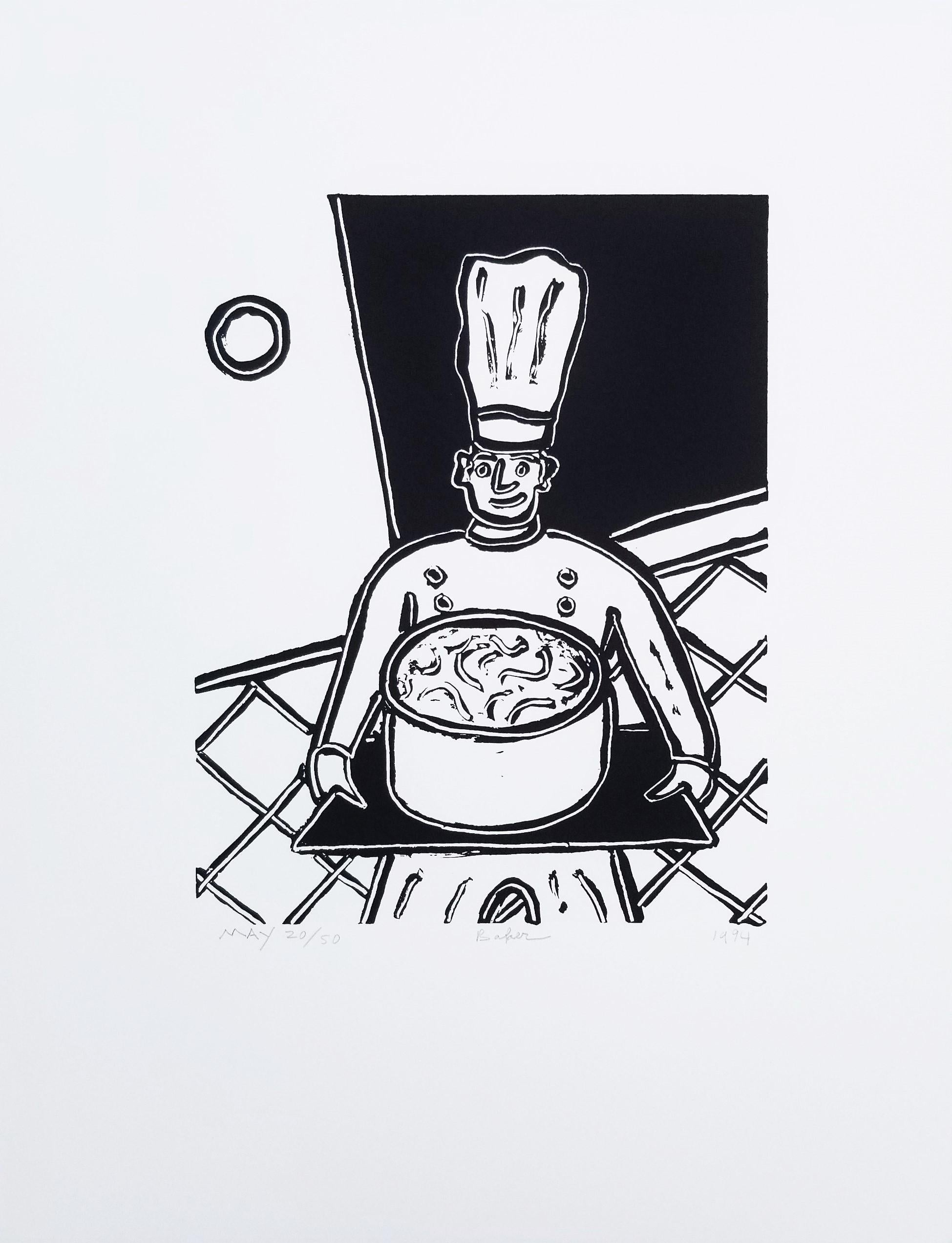 Baker /// Contemporary Pop Art Chef Cooking Kitchen Siebdruck Schwarz Figurativ – Print von Dan May
