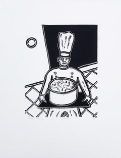Baker /// Contemporary Pop Art Chef Cooking Kitchen Screenprint Black Figurative