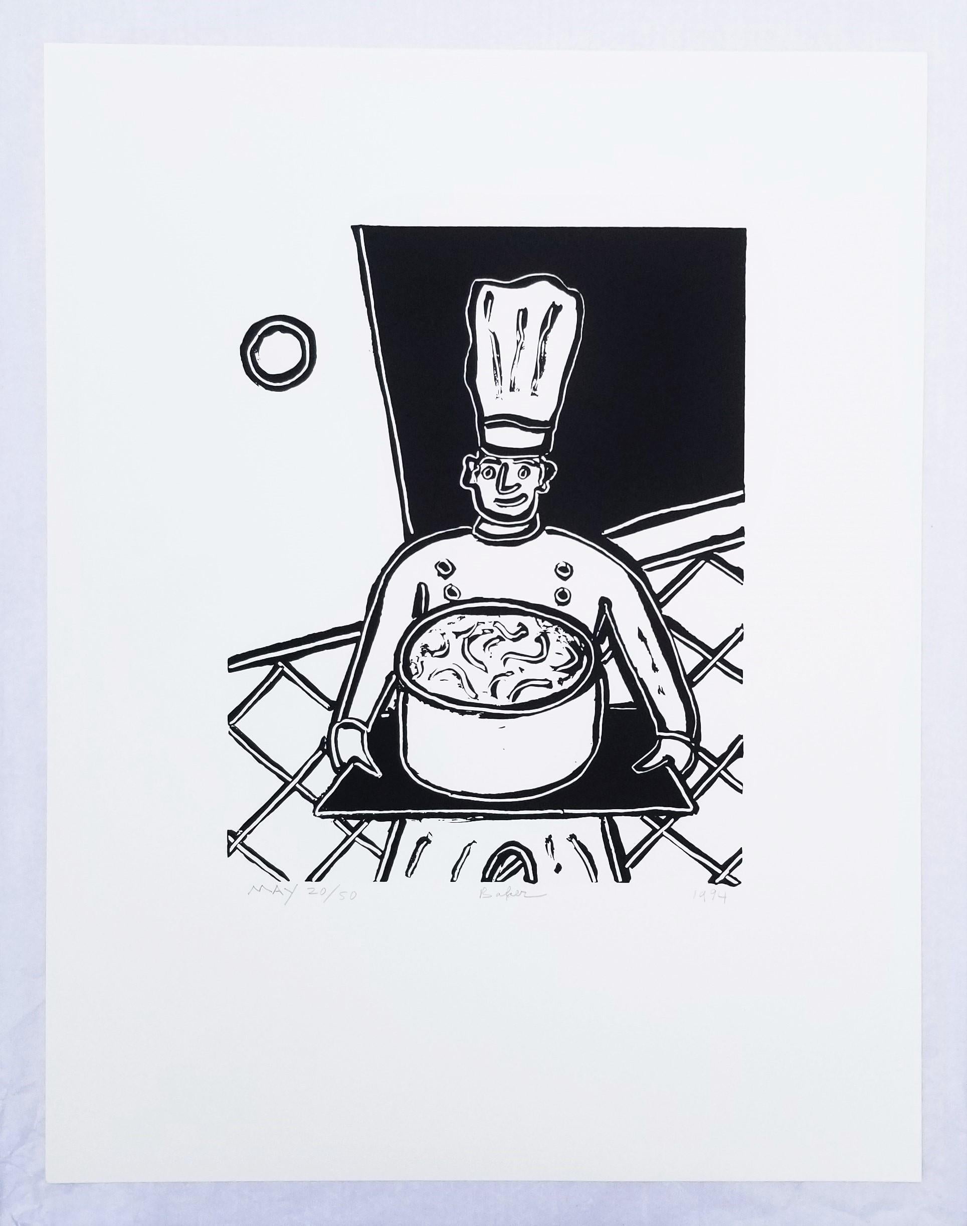 Baker /// Contemporary Pop Art Chef Cooking Kitchen Siebdruck Schwarz Figurativ (Zeitgenössisch), Print, von Dan May