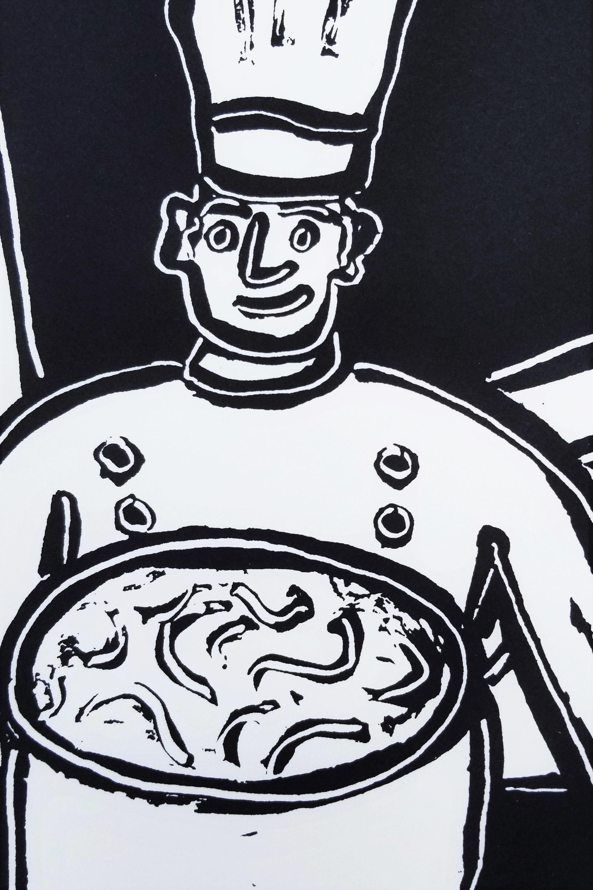 Baker /// Contemporary Pop Art Chef Cooking Kitchen Serigrafia nera Figurativa in vendita 1