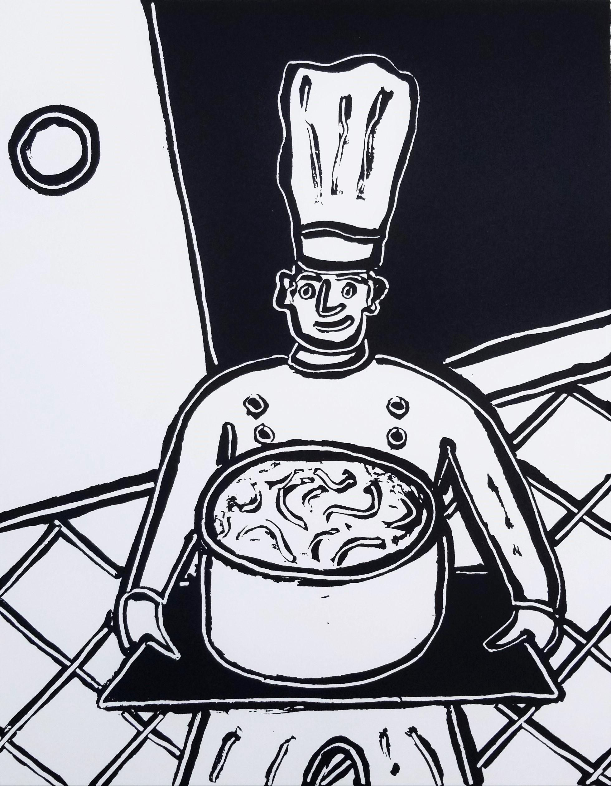 Dan May Figurative Print – Baker /// Contemporary Pop Art Chef Cooking Kitchen Siebdruck Schwarz Figurativ