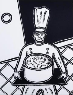 Vintage Baker /// Contemporary Pop Art Chef Cooking Kitchen Screenprint Black Figurative