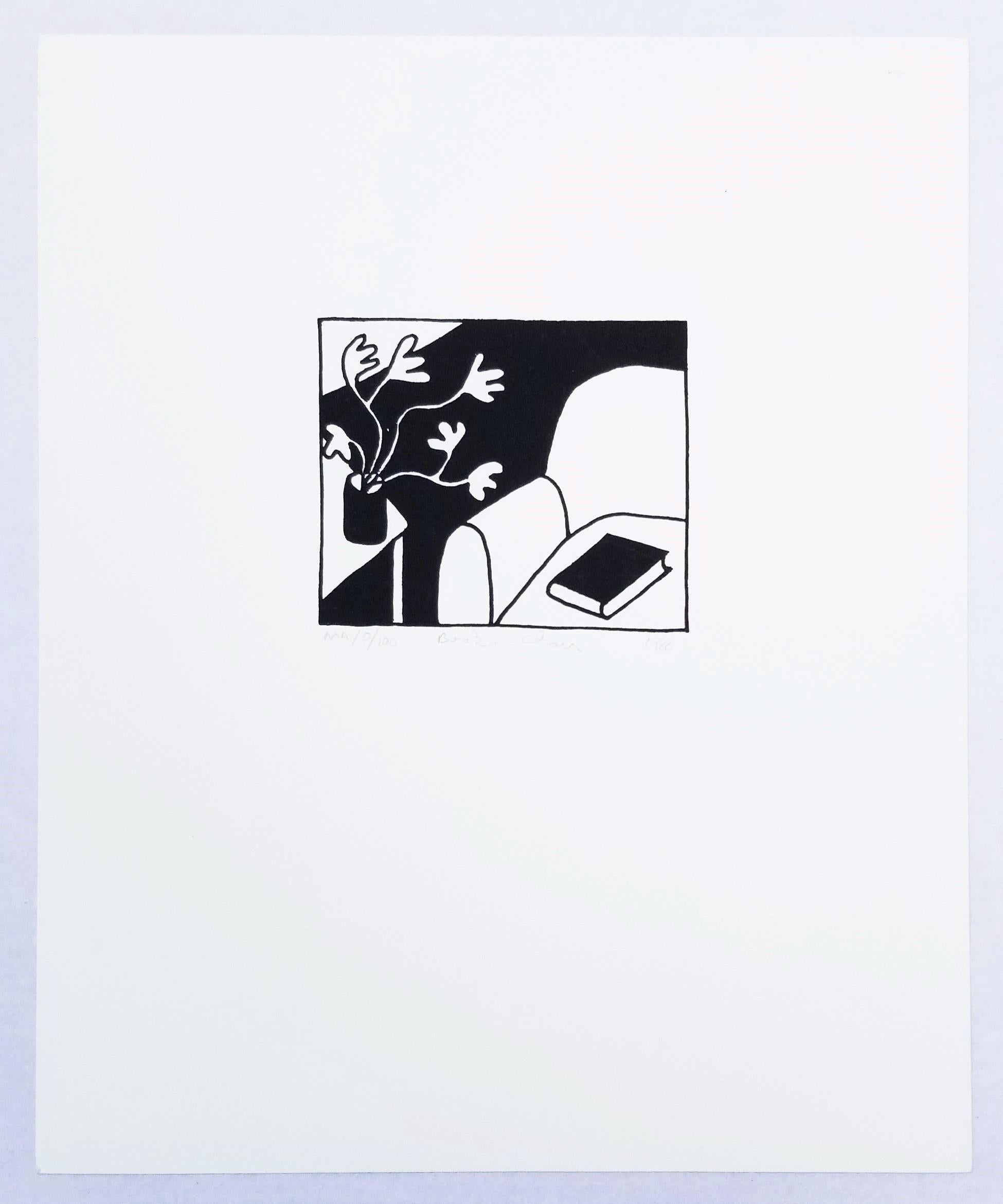 Buch auf Stuhl (Schwarz) /// Contemporary Pop Art Siebdruck Interior Home Plant (Zeitgenössisch), Print, von Dan May