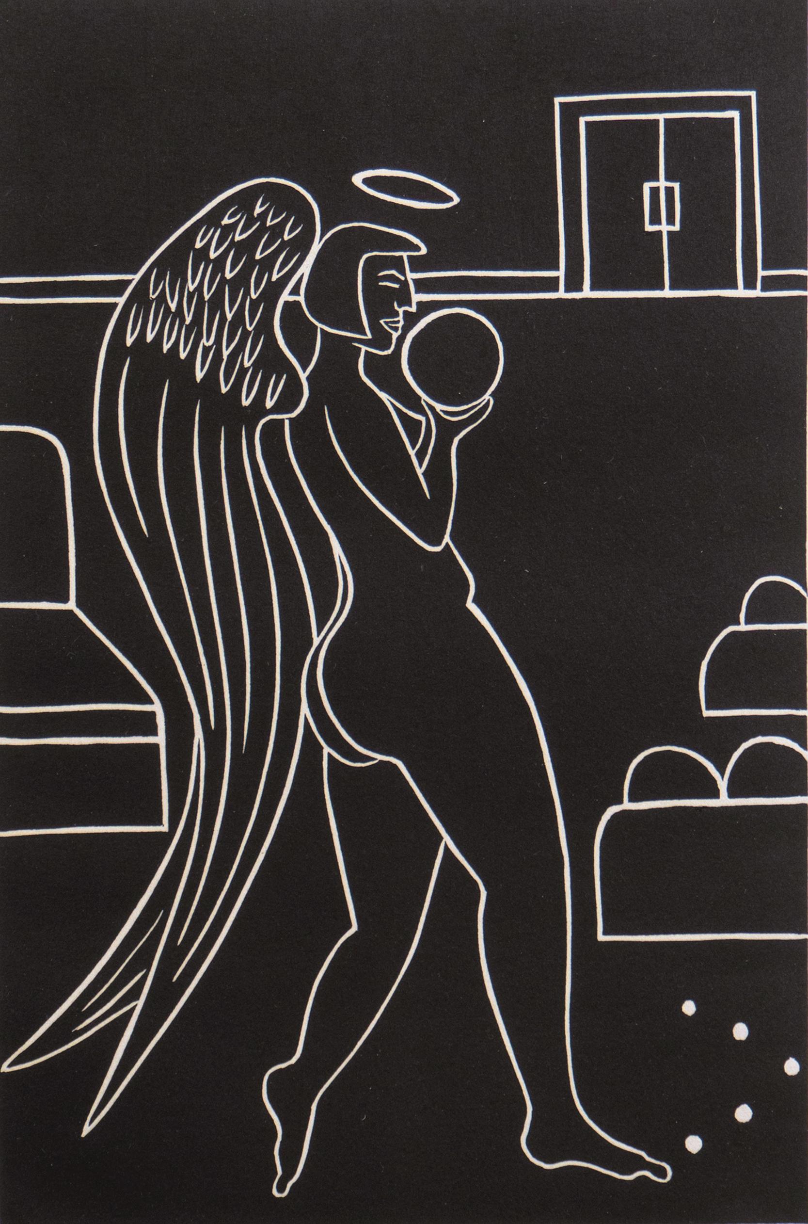 Figurative Print de Dan May - Ángel de los bolos", postimpresionista, Museo de Portland, Galería Albright-Knox