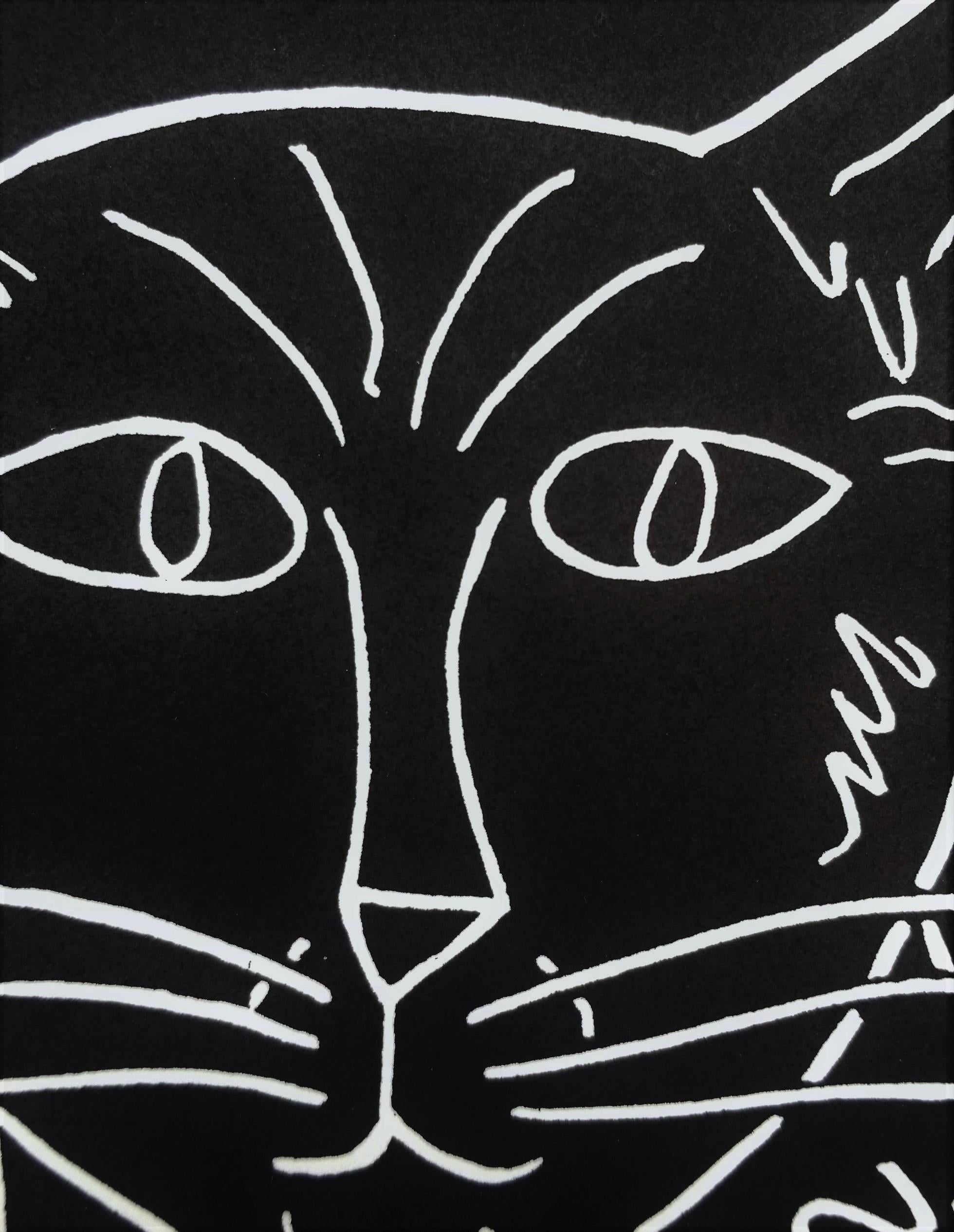 Gato con Vicio /// Animal Contemporáneo Humor Fumador Serigrafía Negro en venta 3