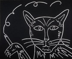 Gatto con l'abitudine /// Animale contemporaneo che fuma Serigrafia nera