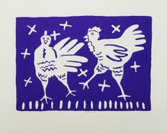 Chickens /// Contemporary Pop Art Screenprint Animal Funny Blue Farm Bird