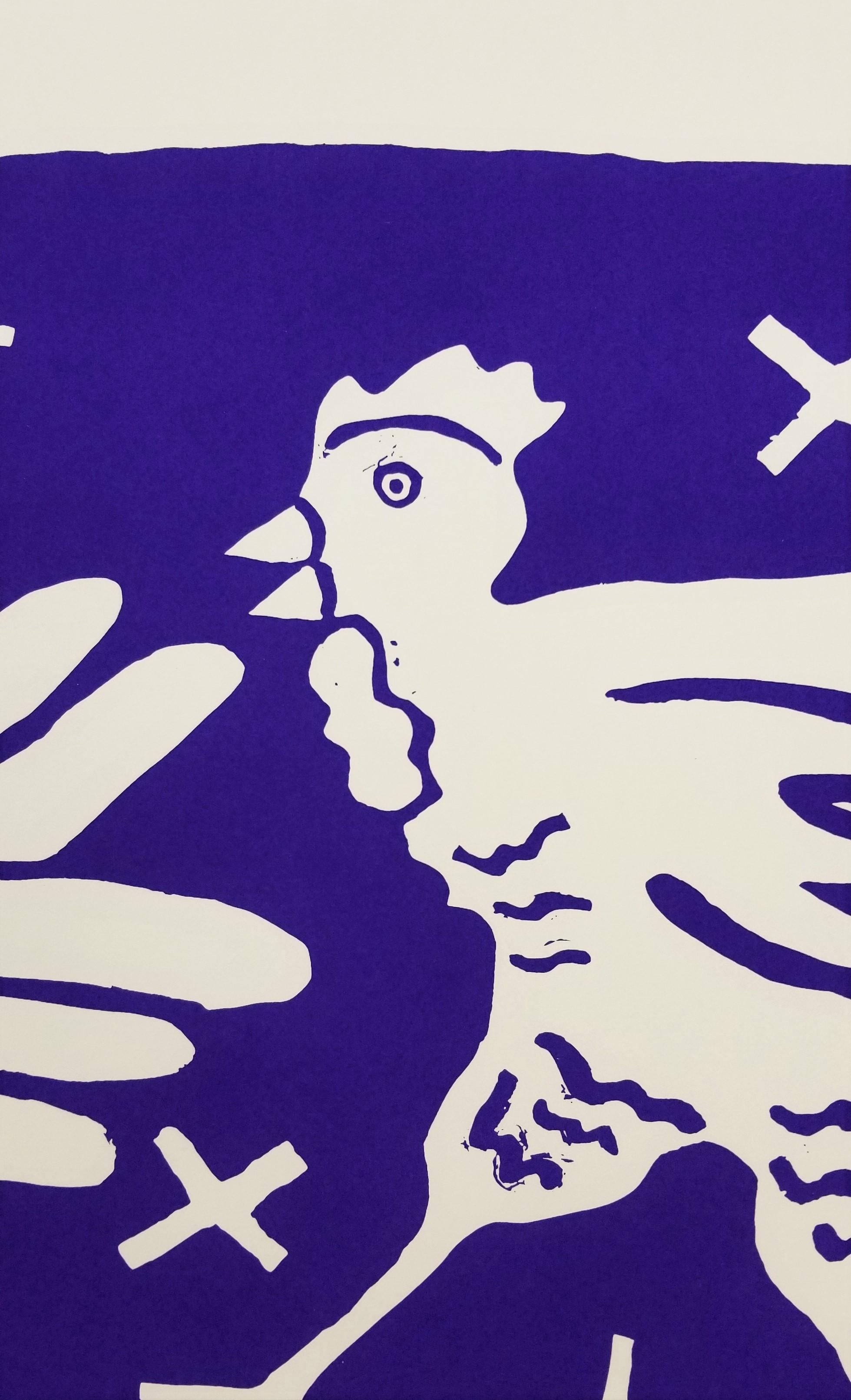 Chickens /// Contemporary Pop Art Screenprint Animal Funny Blue Farm Bird  - Purple Animal Print by Dan May
