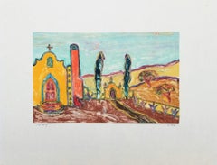 Church, Southwest /// Contemporary Monoprint Mexico Mexican Desert Landscape