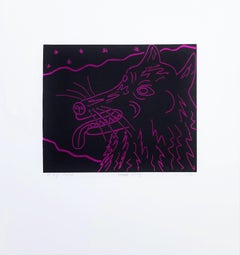 Crazy Dog /// Contemporary Pop Art Funny Screenprint Animal Pet Black and Purple