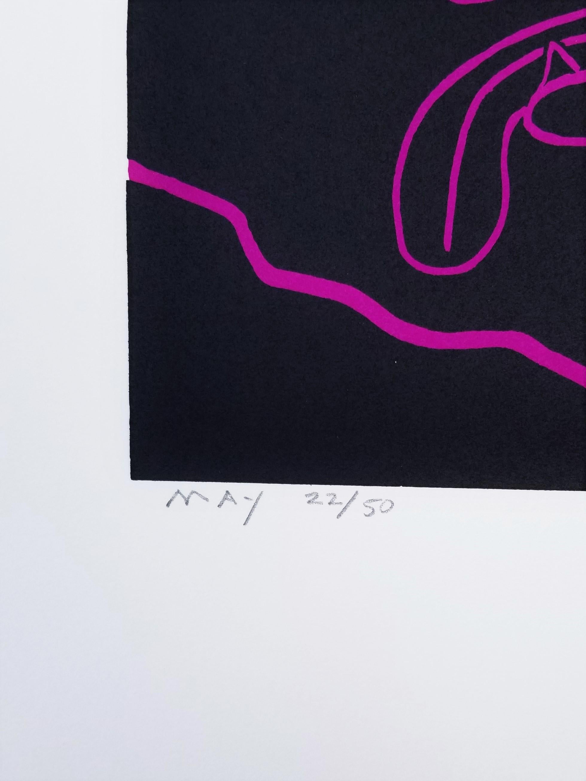 Crazy Dog /// Contemporary Pop Art Funny Screenprint Animal Pet Black and Purple For Sale 1