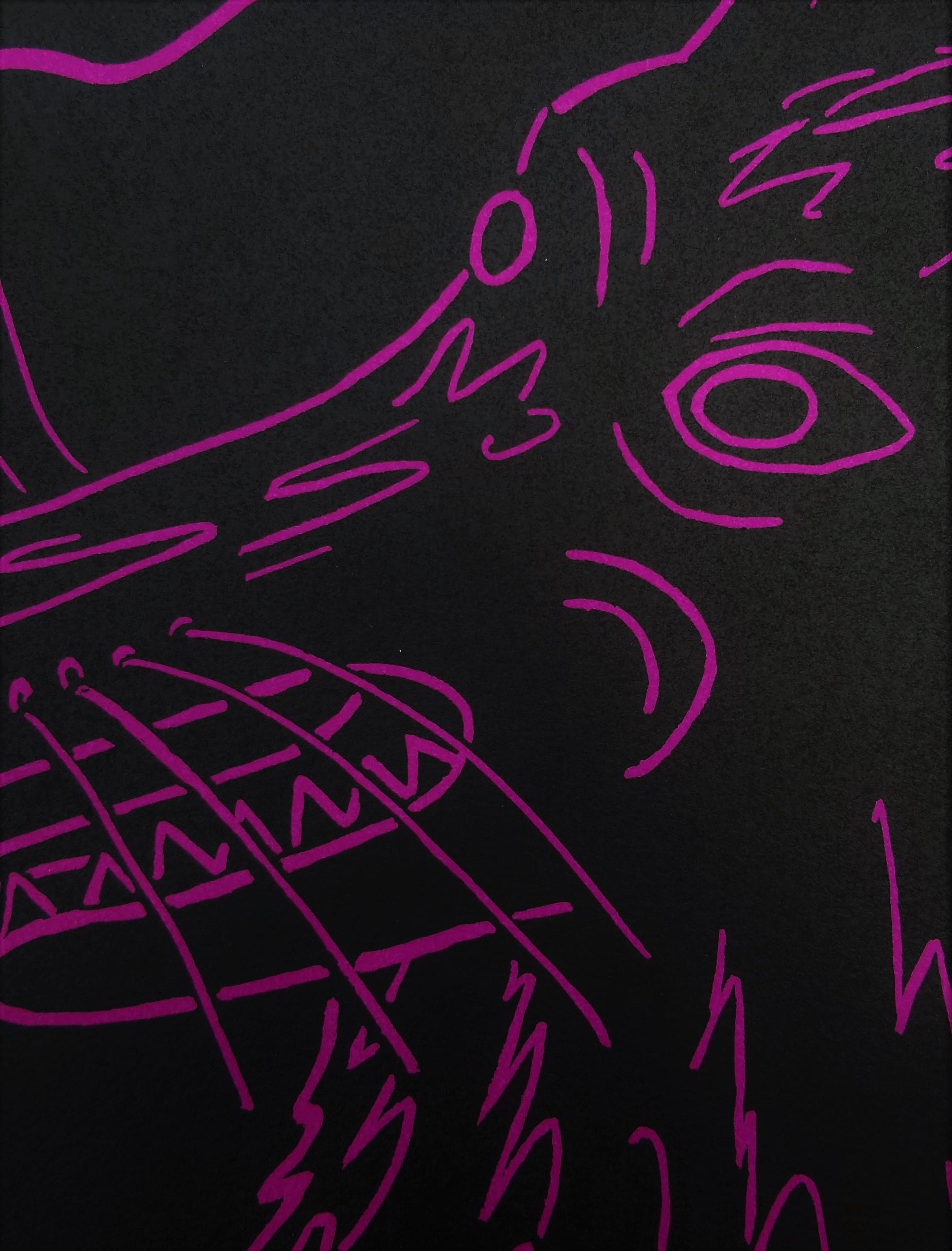 Crazy Dog /// Contemporary Pop Art Funny Screenprint Animal Pet Black and Purple For Sale 3