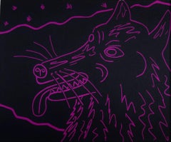 Chien fou /// Sérigraphie contemporaine Pop Art drôle Animal de compagnie Noir et violet