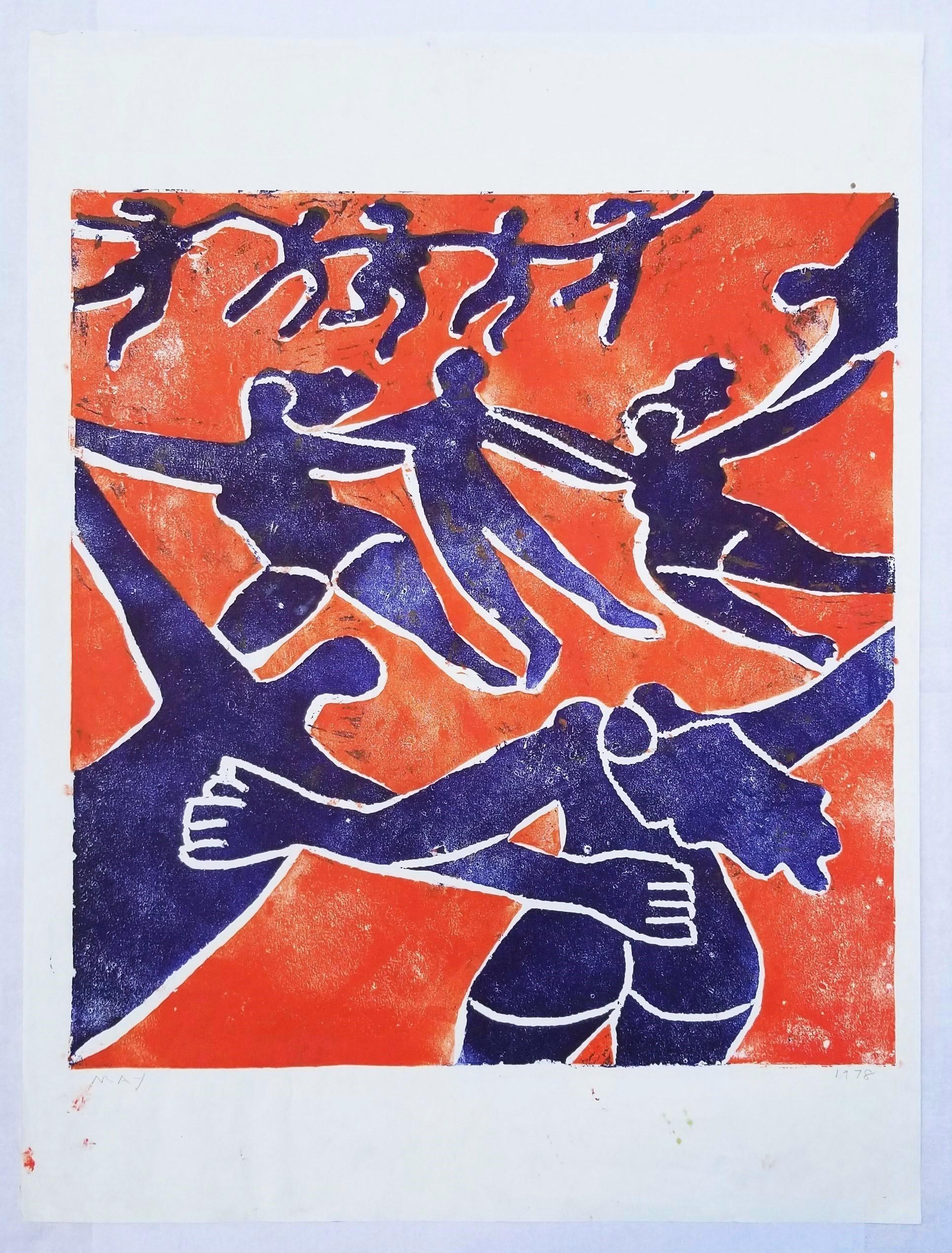 Dancing (Orange and Blue) /// Serigrafia contemporanea Nudo Figurativo Moderno - Print Contemporaneo di Dan May