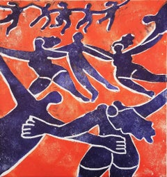 Bailando (Naranja y Azul) /// Serigrafía Contemporánea Desnudo Figurativo Moderno
