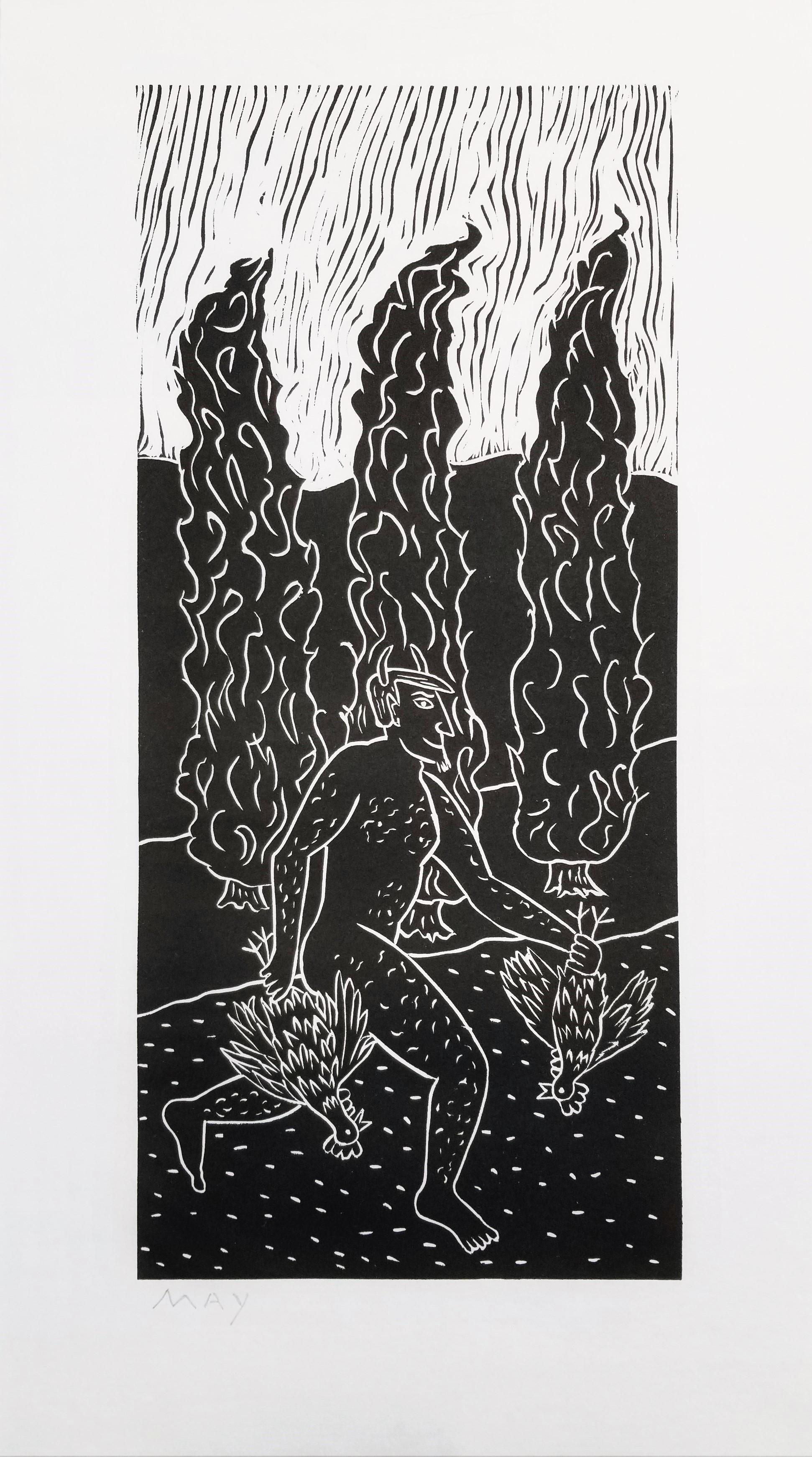 Devil Chicken Dinner /// Contemporary Funny Screenprint Black and White Man - Print by Dan May