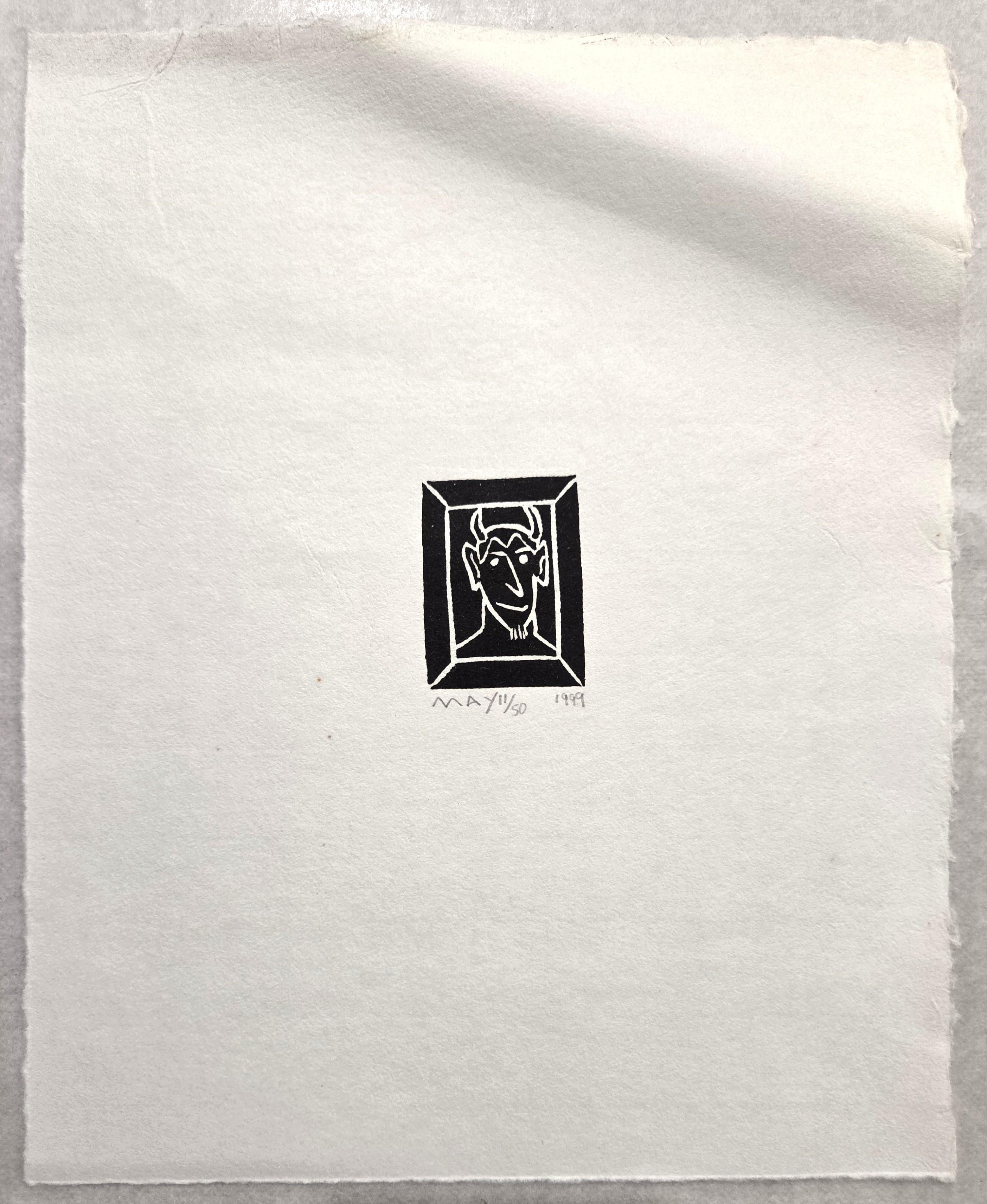 Devil /// Contemporary Pop Art Minimalism Linocut Black and White Art Religious - Print by Dan May