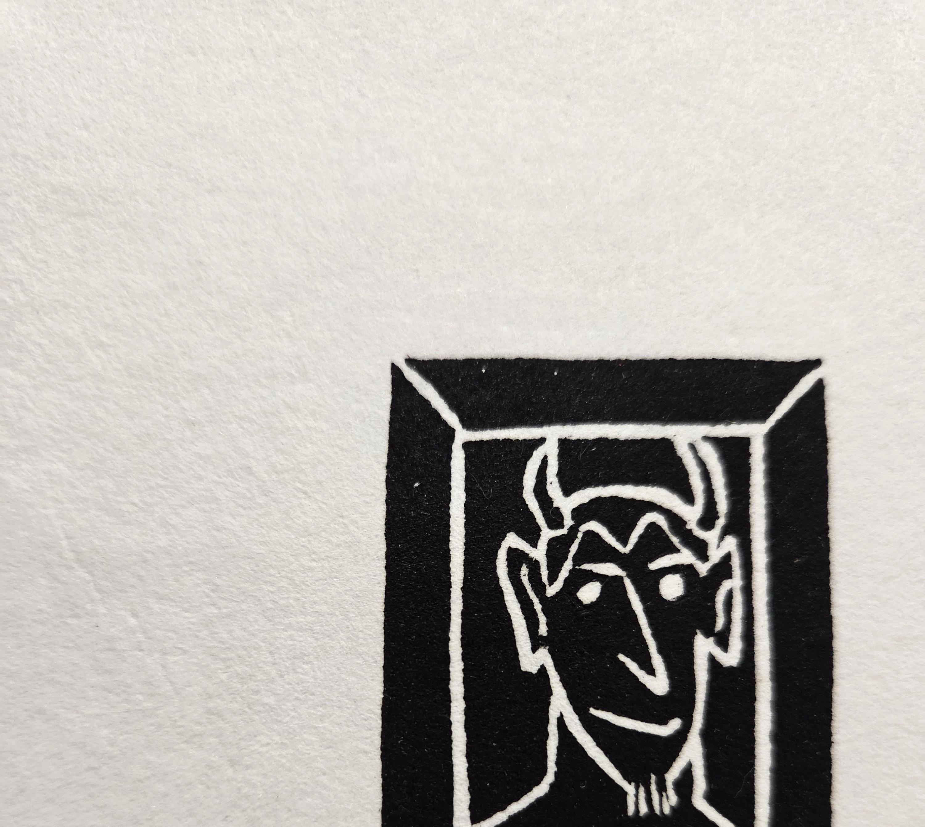Devil /// Contemporary Pop Art Minimalism Linocut Black and White Art Religious For Sale 1