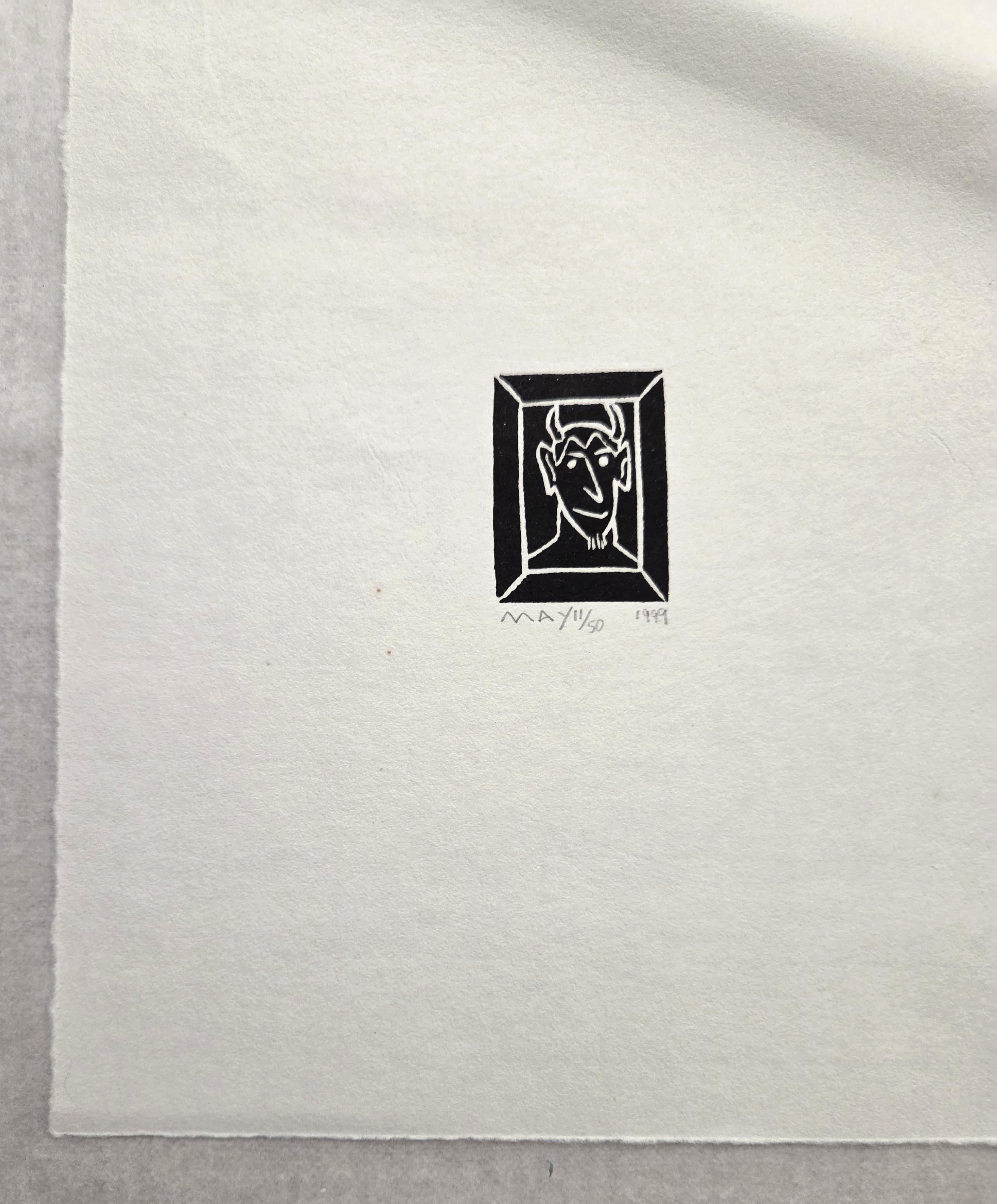 Devil /// Contemporary Pop Art Minimalism Linocut Black and White Art Religious For Sale 4