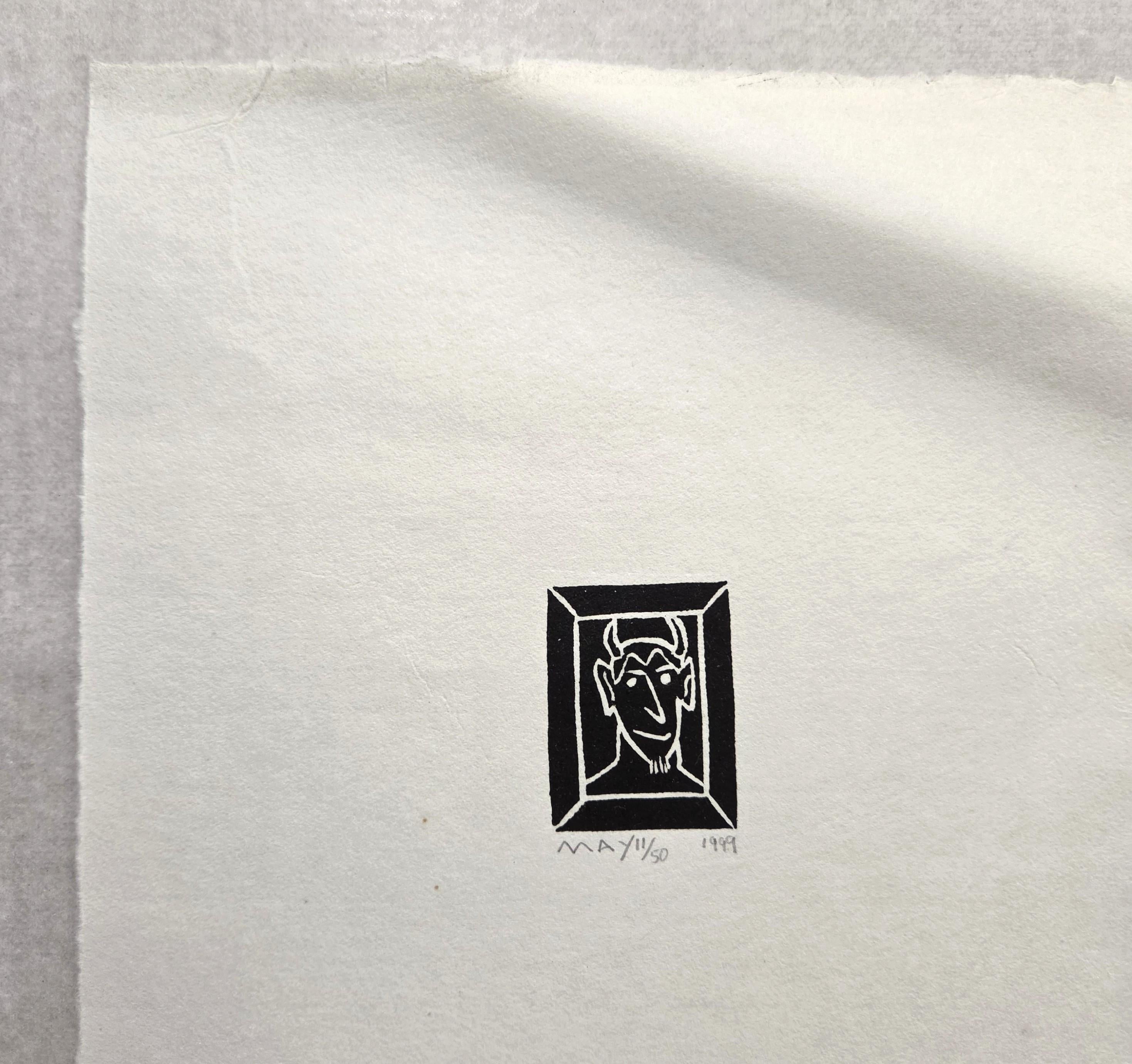 Devil /// Contemporary Pop Art Minimalism Linocut Black and White Art Religious For Sale 5