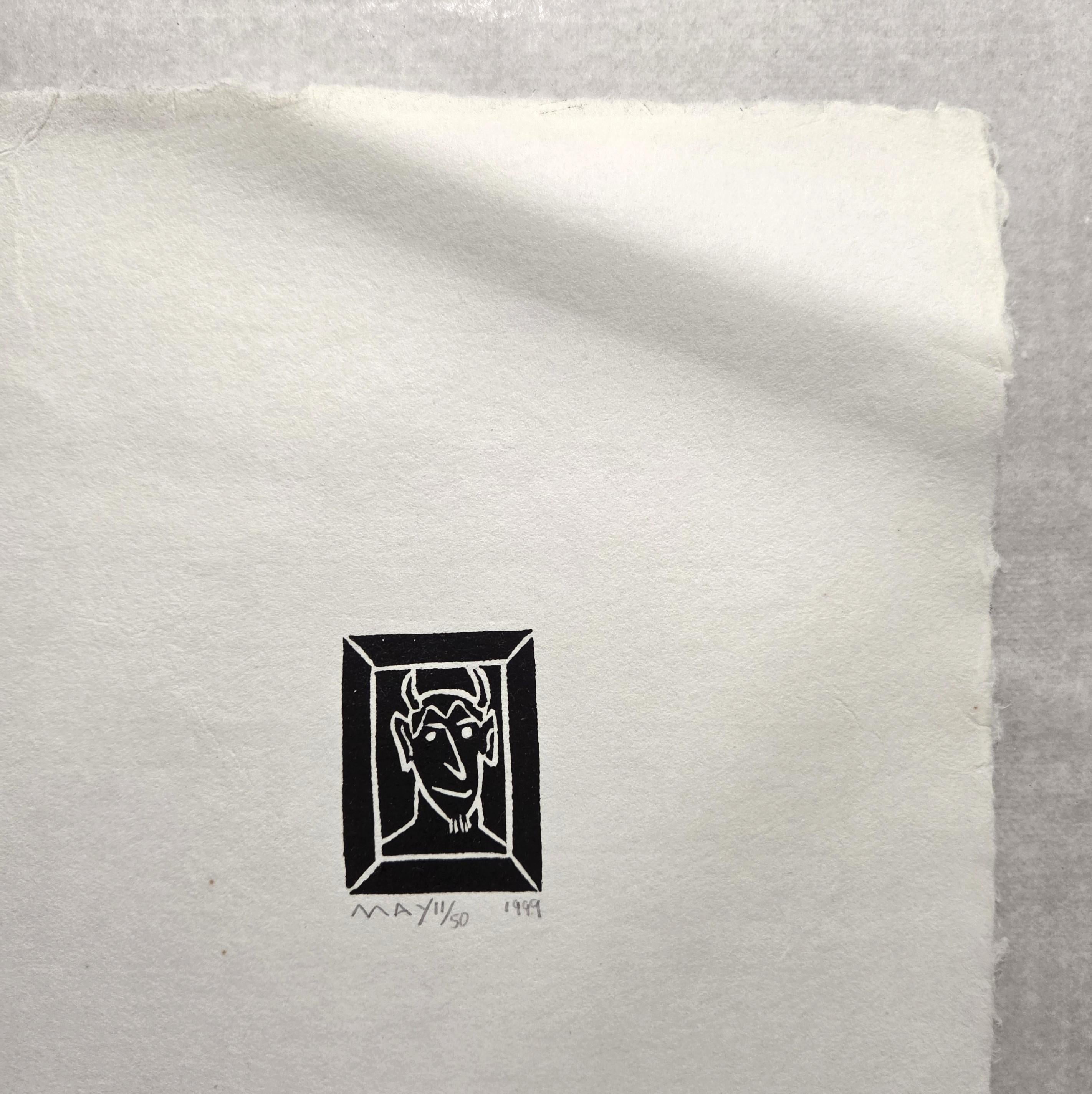 Devil /// Contemporary Pop Art Minimalism Linocut Black and White Art Religious For Sale 6