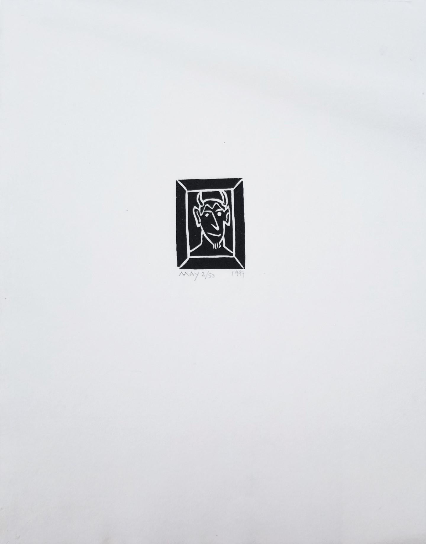 Devil /// Zeitgenössische Pop Art Minimalismus Siebdruck Schwarz-Weiß Kunst – Print von Dan May