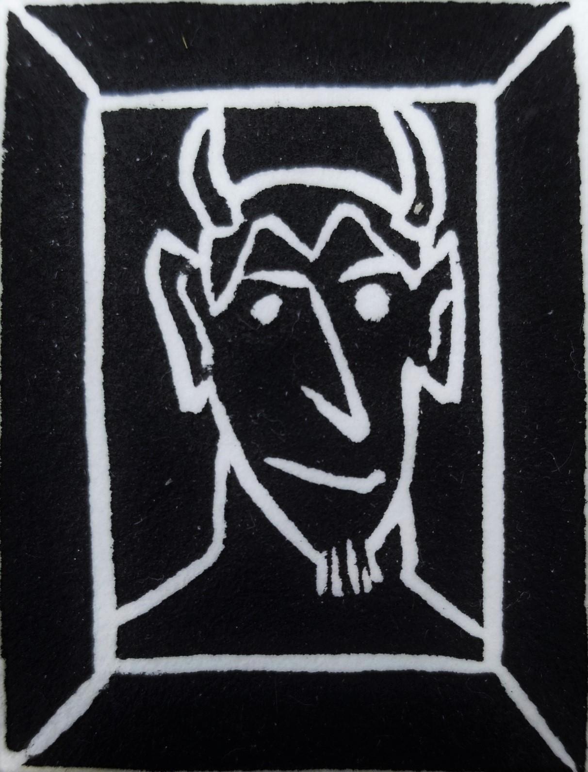 Dan May Portrait Print – Devil /// Zeitgenössische Pop Art Minimalismus Siebdruck Schwarz-Weiß Kunst