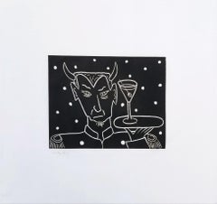 Diavolo Cameriere con Martini /// Serigrafia divertente contemporanea Bar Alcool Nero