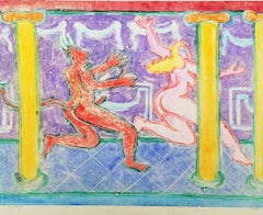 Devil's Play /// Contemporary Funny Humor Monoprint Figurative Interior Art