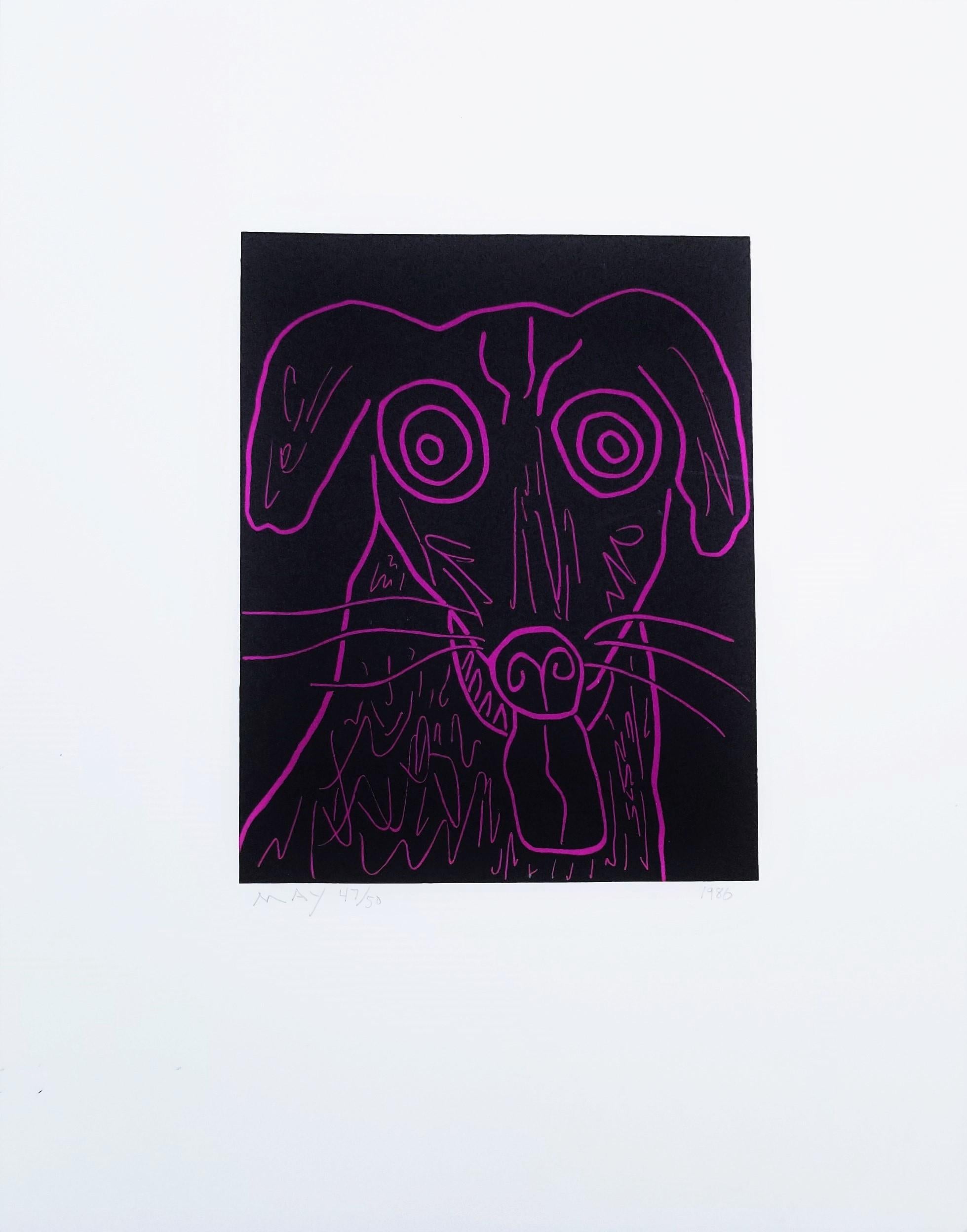 Dog Face (Purple) /// Contemporary Pop Art Screenprint Animal Face Pet Black  - Print by Dan May