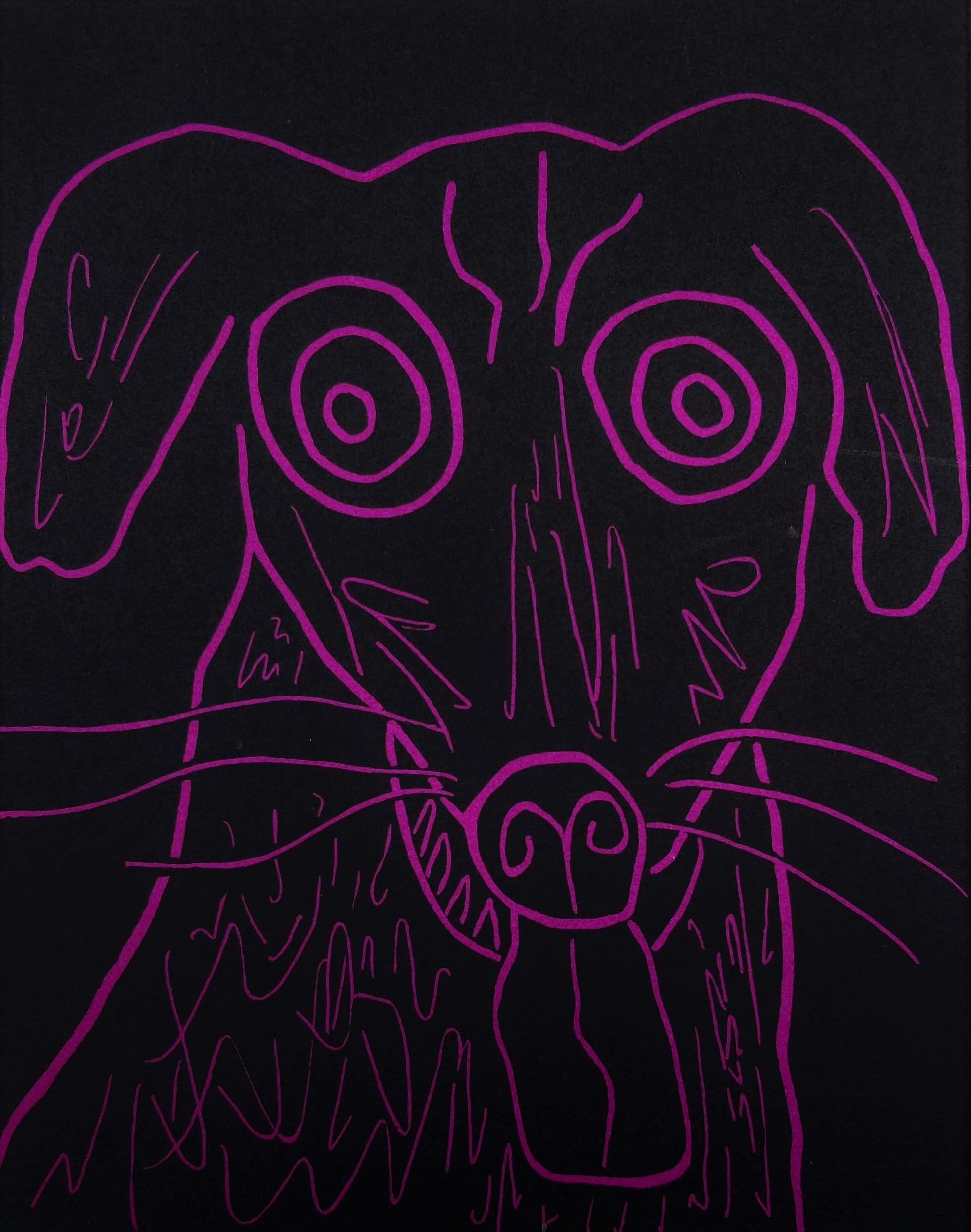 Dan May Animal Print - Dog Face (Purple) /// Contemporary Pop Art Screenprint Animal Face Pet Black 
