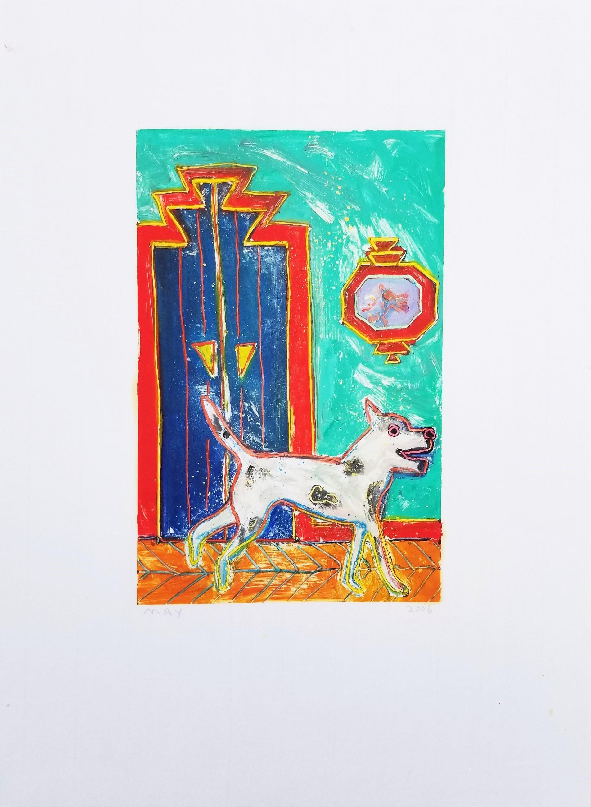 Chien dans la maison /// Sérigraphie contemporaine Animal de compagnie Colorful Funny Pop Art - Print de Dan May