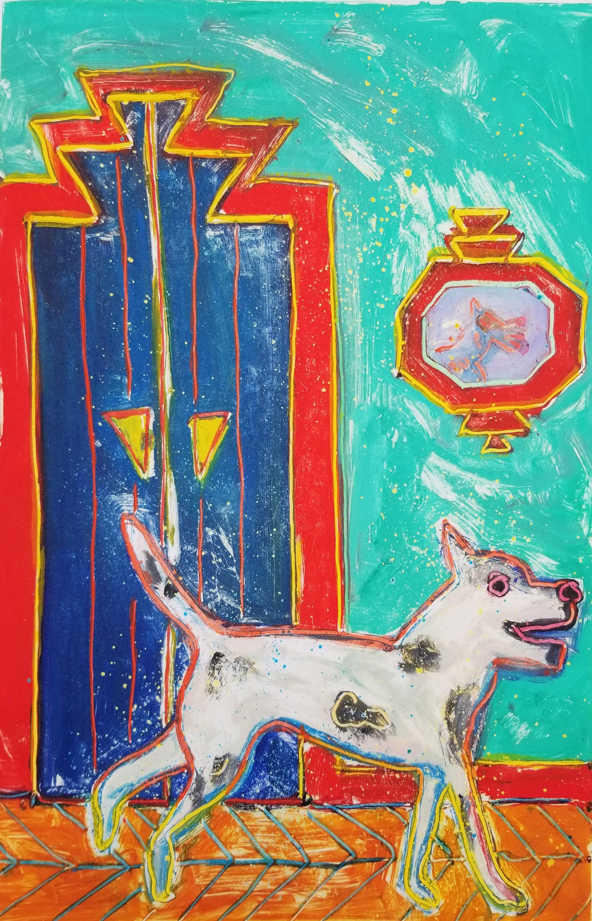 Animal Print Dan May - Chien dans la maison /// Sérigraphie contemporaine Animal de compagnie Colorful Funny Pop Art