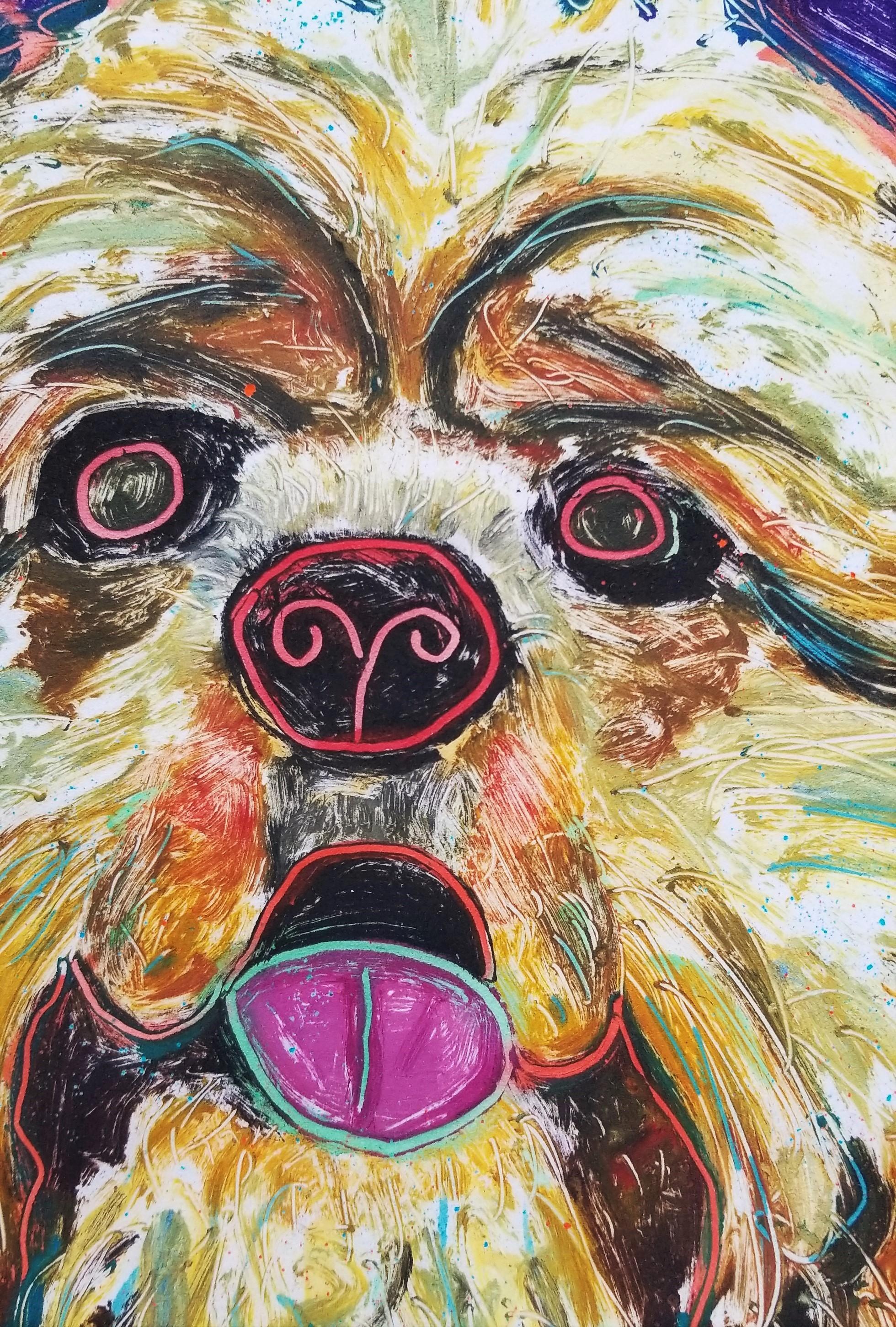 Ritratto di cane /// Ritratto contemporaneo di animale con volto serigrafato in vendita 1