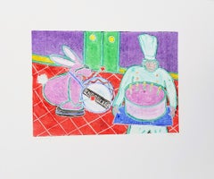 Energizer Bunny's Birthday /// Contemporary Funny Humor Figurative Monoprint