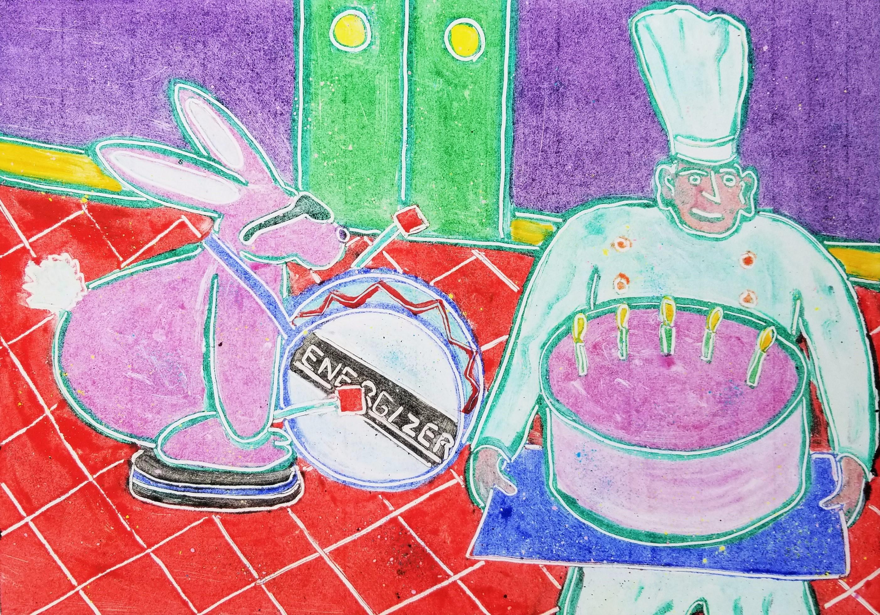 Energizer Bunny's Birthday /// Contemporary Funny Humor Figurative Screenprint