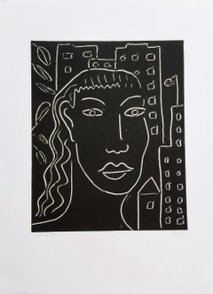 Chica En La Ciudad /// Monoprint Contemporáneo Retrato Mujer Dama Arte Figurativo