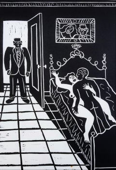 Home Early /// Contemporary Screenprint Nude Figurative Interior Funny Humor