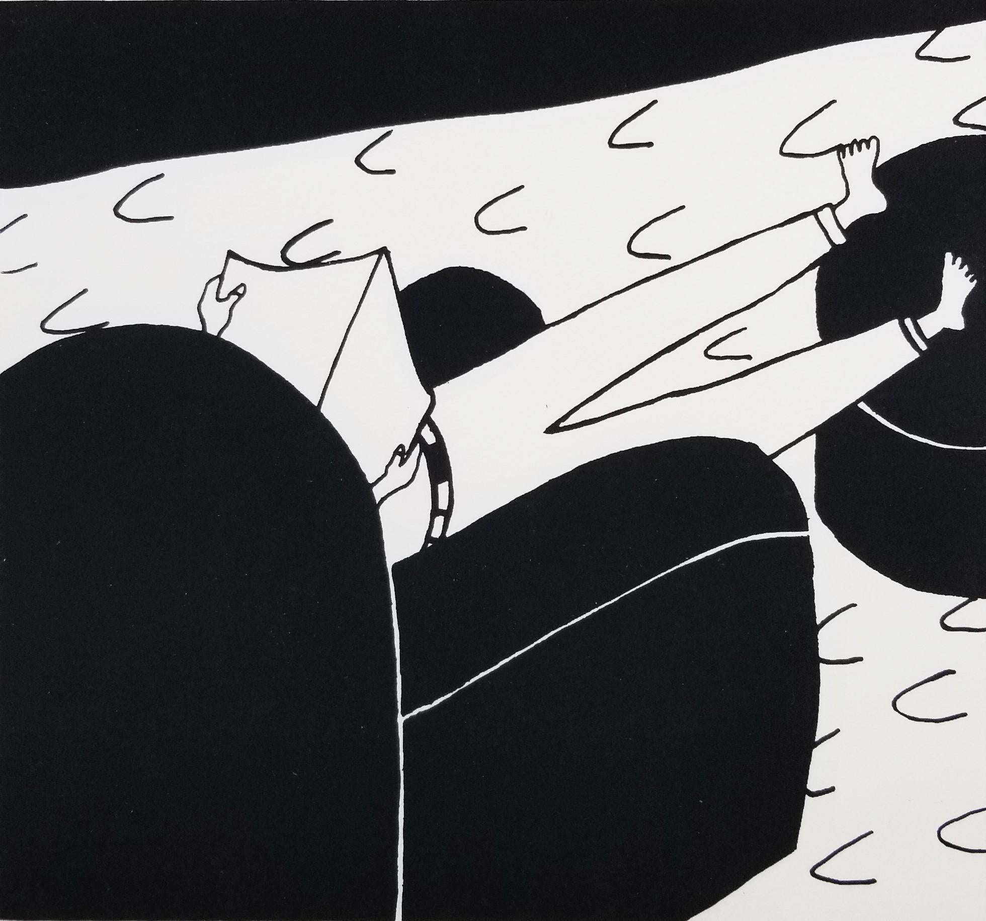 In Chair Reading /// Contemporary Pop Art Interior Sofa Book Black and White