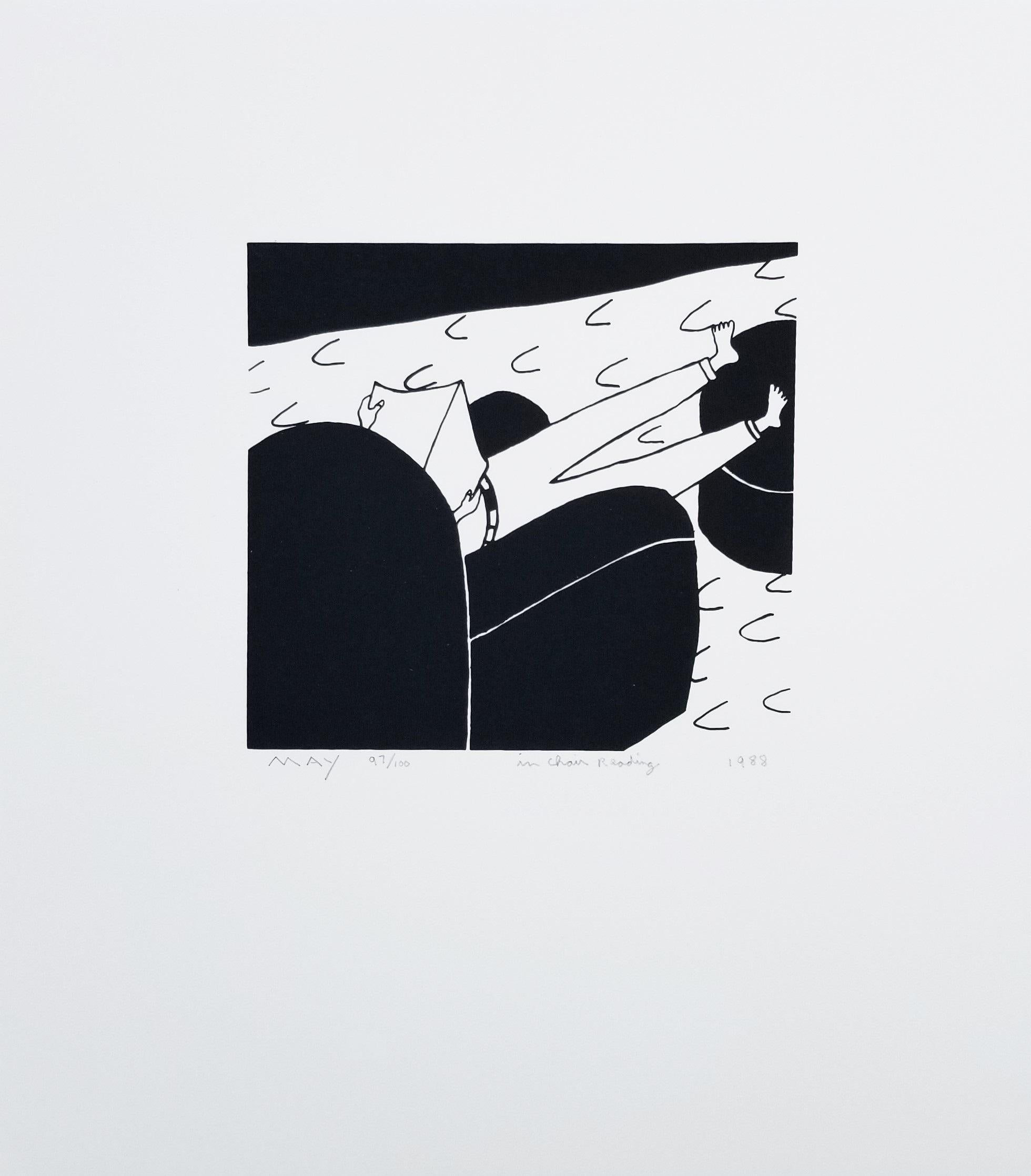 En la Silla Leyendo /// Arte Pop Contemporáneo Interior Sofá Libro Blanco y Negro - Print de Dan May