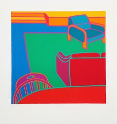 Living Room /// Contemporary Pop Art Screenprint Interior Colorful Chair Sofa