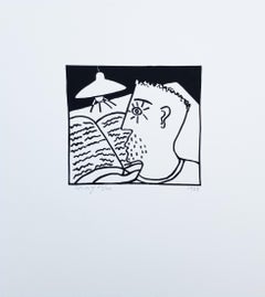 Uomo che legge /// Serigrafia Pop Art contemporanea Lampada Uomo Libro Divertente Whiting